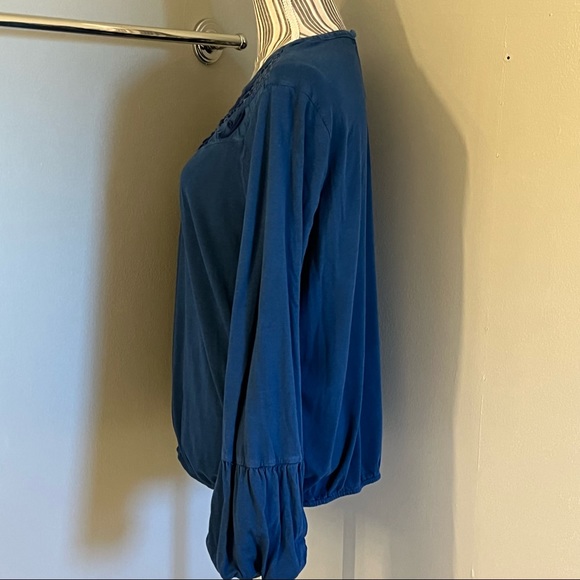 Soft Surroundings Womens Blue Puff Sleeve Boho Peasant Embroidered Blouse L - Picture 8 of 13